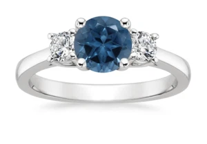 1.75 Ct Blue Round Cut Real 14K White Gold Trellis 3 Three Stone Engagement Ring - Picture 1 of 1