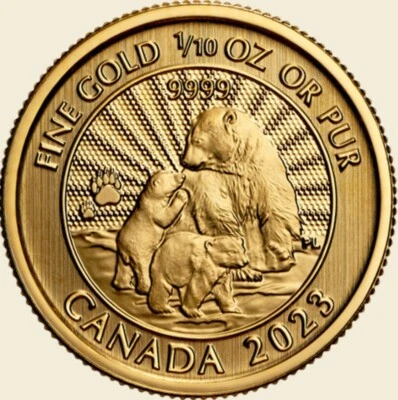 MAJESTIC POLAR BEARS 2023 CANADA 1/10oz .9999 Pure 24k GOLD Bullion $5 Coin - Image 1 of 4