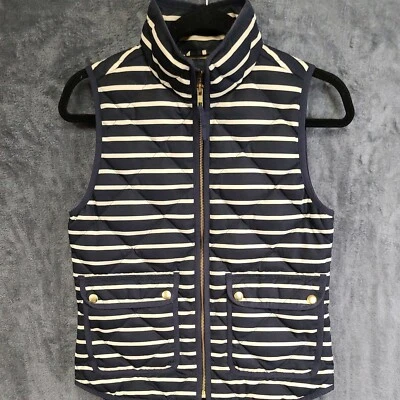 J. Crew Women's XXS Quilted Vest Sleeveless Navy Striped Jacket - Image 1 of 4