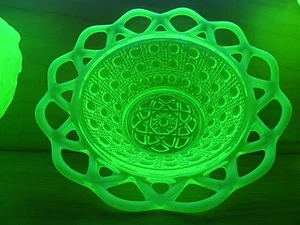Imperial Open Lace Laced Edge Seafoam Green Nappy Bowl AKA Dot & Sugar Cane WOW - Picture 1 of 12