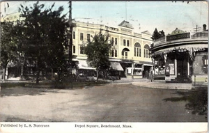 BEACHMONT, MASSACHUSETTS - DEPOT SQUARE - 1908 - OLD POSTCARD - Picture 1 of 2