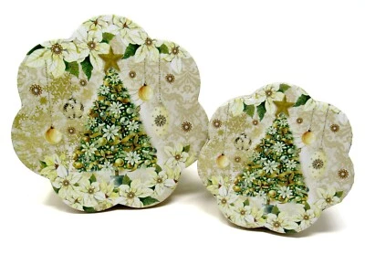 2 Punch Studio Fluted Round Christmas Boxes Golden Glow Tree Scallop Box 52275 - Image 1 of 4