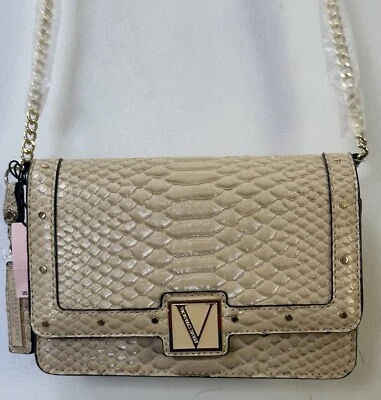 Victorias Secret Mini Crossbody Bag Clutch Bag Python Beige Gold Chain Strap New - Image 1 of 4