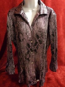 WOMENS JACLYN SMITH BUTTON DOWN PLEATED STRETCH POLYESTER PURPLE BLOUSE-SZ LARGE - Picture 1 of 8