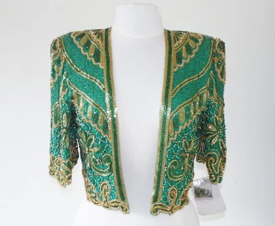 Jasdee Vintage Bolero Jacket Hand Work Beading On Silk Style 2066 - Image 1 of 2
