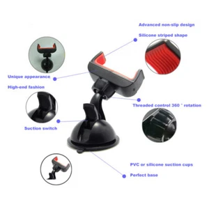 Car Phone Holder Dashboard Smartphone Mount Windshield 360 Degree Support - Photo 1 sur 11