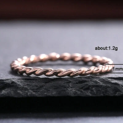 Anillo retorcido de cuerda de compromiso de boda relleno de oro rosa de 18 quilates de 1 mm para mujer talla 6-10 Foto 1 de 4