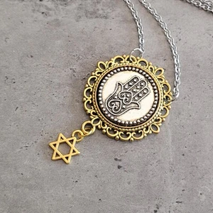 Judío Israel Magen Estrella de David filigrana Mal de Ojo Hamsa encanto colgante collar - Imagen 1 de 5