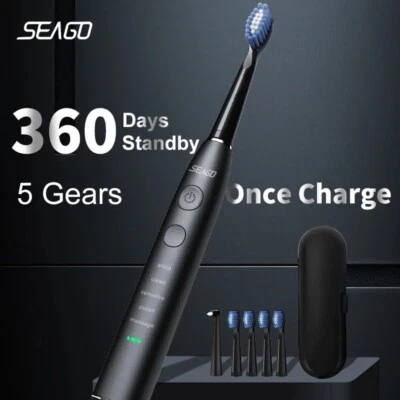 Seago Electric Sonic Toothbrush USB Chargeable 360 Day Battery + 4 Heads - Image 1 of 4