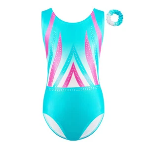 Kinder Mädchen Bodysuit Gymnastik Unitard Mit Stirnband Sport Strampler Aktiv - Bild 1 von 27
