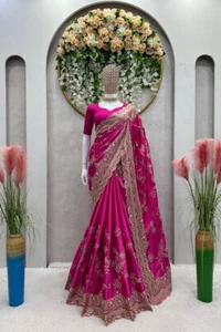 Sari satinado de diseñador exclusivo Japón con hermoso Dupatta para recepción - Imagen 1 de 10
