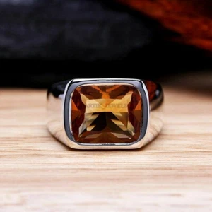 Piedra preciosa de cuarzo miel natural con anillo de plata de ley 925 para hombre #1415 - Imagen 1 de 3