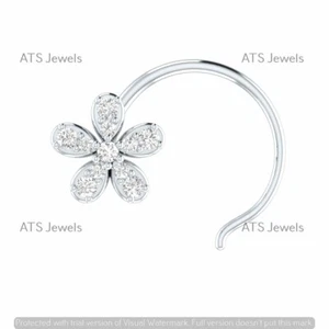 Ausgefallene Damen-Ohrstecker 0,06 kt natürlicher Diamant Ohr/Lippe/Nase Pin Draht 14 K Weißgold - Bild 1 von 3