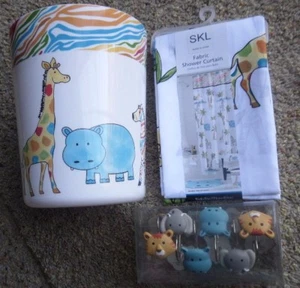 SKL Safari Jungle Trash Can, Fabric Shower Curtain & Hooks Set  New MSRP $139.97 - Picture 1 of 12