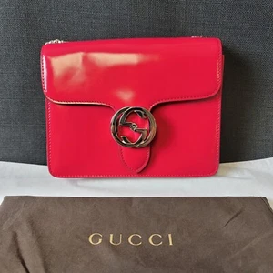 Gucci Polished Calfskin Medium Interlocking G Crossbody Bag Lux Petunia Pink - Picture 1 of 18