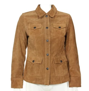 Vintage Y2K Gap Brown Suede Leather Snap Front Chore Farm jacket Size XS /120 - Picture 1 of 7