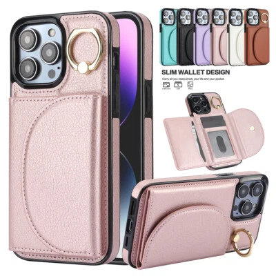 For iPhone 16 15 Pro Max 14 13 12 SE Shockproof Case Magnetic Leather Card Cover - Image 1 of 4