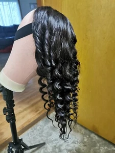 Hochwertiges Haar 26" lockig Brazilian Lace Front Echthaar Kleberlose Perücke 6x4  - Bild 1 von 24