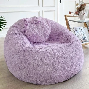 Fluffy Faux Fur Bean Bag Chair Cover (No Filler), Ultra-Soft Light Purple Stu... - Picture 1 of 6