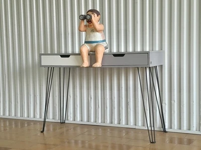 Pc Schreibtisch Grau Weiss Kommode Desk Table mit Hairpinlegs u. Schubladen - Bild 1 von 4