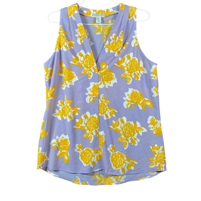 Blusa para mujer Adrienne Vittadini púrpura amarilla cuello en V sin mangas sin mangas elástica M Foto 1 de 4