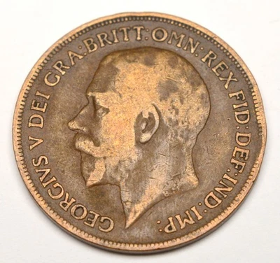 GRANDE MOEDA DE COBRE ANTIGA GRÃ-BRETANHA UM CENTAVO 1917 GEORGE - Imagem 1 de 2