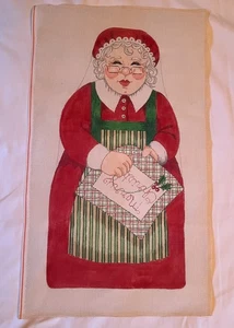 Large Mrs. Claus Hand painted Christmas Needlepoint Canvas, VTG - Picture 1 of 3