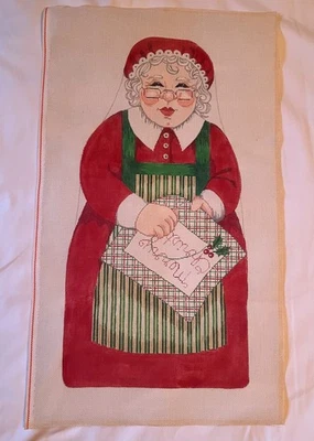 Large Mrs. Claus Hand painted Christmas Needlepoint Canvas, VTG - Image 1 of 3