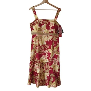 R&K Womens Sundress 90s Midi Dress Hawaiian Tropical Travel Red Floral Size 16 - Picture 1 of 5