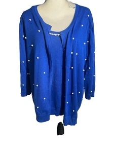 Quacker Factory maglione donna blu XL perle finte doppio set cardigan Y2K - Foto 1 di 10