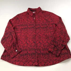 Foxcroft Wrinkle Free Plus 14w Button Long Sleeve Dress Shirt All Over Print Red - Picture 1 of 7