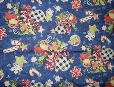 Susan Winget Navidad Horno Mitones Tela Algodón Vacaciones Azul Cocina Hornear yd Foto 1 de 3