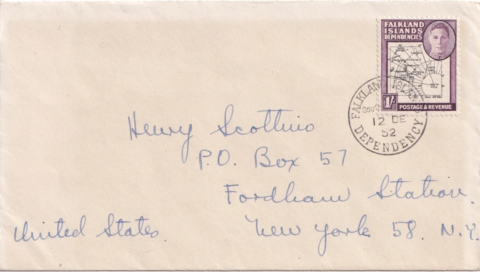 1952 Зависимости Фолклендских островов одиночный 1/- Георг VI с картой SG.41 - Изображение 1 из 1