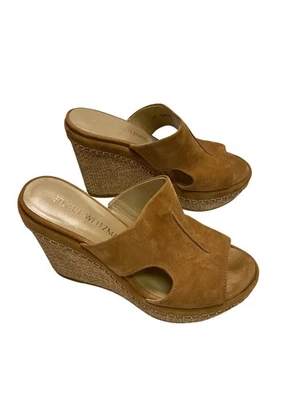 Stuart Weitzman Tan Suede Wedge Platform Slide Sandals Size 6 M New - Image 1 of 4