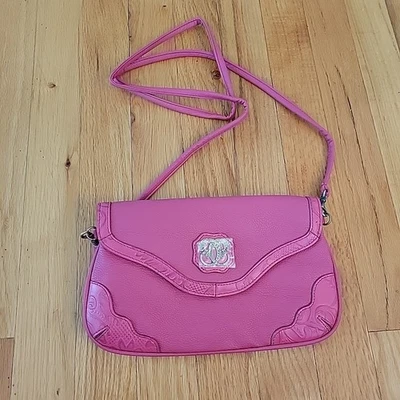 Sharif 1827 Pink Small Leather Floral Design Crossbody Purse - Image 1 of 4