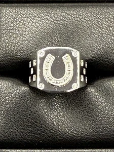 New Condition Sterling Silver Horseshoe Cubic Zirconia Gents Ring Size 10 - Picture 1 of 7