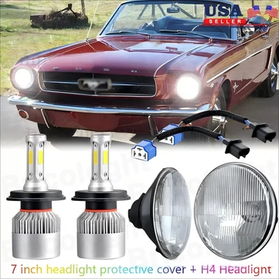For Ford Mustang 1964-1984 7inch Round LED Headlights Hi/Lo + Turn Signal Lights - Image 1 of 4