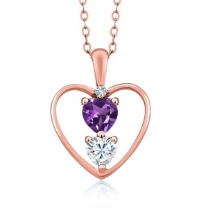 18K Rose Gold Plated Silver Amethyst White Moissanite and White Created - Picture 1 of 3