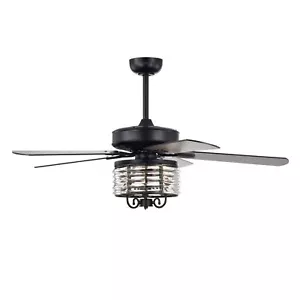 Themar 26 Inch Black Mid-century Modern Style Lighted Ceiling Fan with Remote - Picture 1 of 11