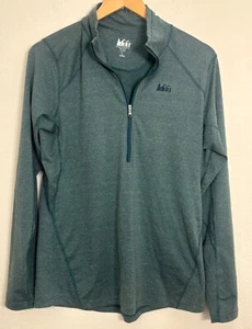 REI Co-OP Womens Large Long Sleeve Quarter Zip Teal Stripe Pullover Outdoor - Picture 1 of 7
