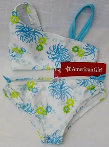 Bikini 4pc Set w/ Skirt Cover-Up & Swim Shirt by American Girl XS Wht & Turquois - Picture 1 of 9