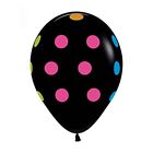 10 Pack 11" Black Multi Color Polka Dot Latex Balloons with Matching Ribbons