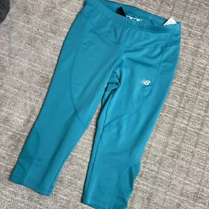 New Balance Teal Capri Leggings Tie Waist Size S Turquoise Blue Athletic Wear - Picture 1 of 11