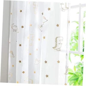 Cute Dinosaur Sheer Curtains for Kids Bedroom Sets - Rod Pocket Gold Foil - Picture 1 of 8