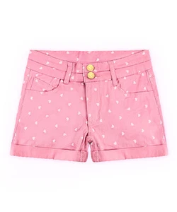 Girls Pink Heart Rolled-Cuff Twill Shorts - Picture 1 of 1