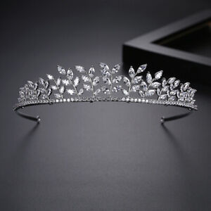 Leaf Design Zircon Bride Wedding Crown Princess Headdress Gold Plated Jewelry US