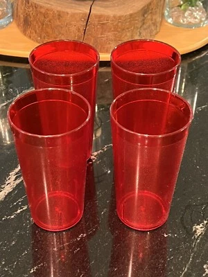 YANCO Set of 4 Durable Vintage Plastic Glasses Cups Restaurant Tumblers, 16oz Ruby Red