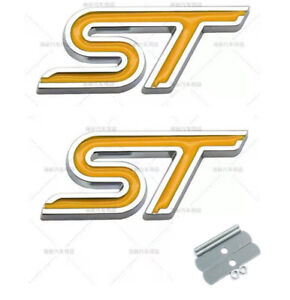 3D Yellow ST Car Grille Emblem Logo + Metal Sport Turbo Rear Trunk Badge