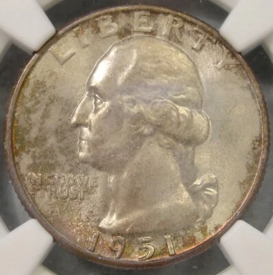 1951 D WASHINGTON SILVER QUARTER ATTRACTIVE TONING CHOICE PQ+ SCARCE *NGC MS 67* - Image 1 of 4