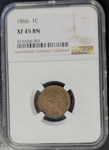 1866 Indian Head Cent NGC XF45 Choice Original Key Date - Picture 1 of 3